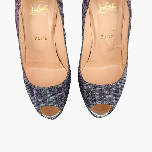 Christian Louboutin Highness 160 Platform Pumps Size 38.5 Blue Purple Leopard - Picture 3 of 13